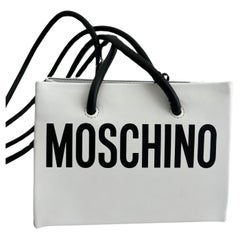 SS21 Moschino Couture Jeremy Scott Weiße Leder-Mini-Shopper-Umhängetasche mit Logo