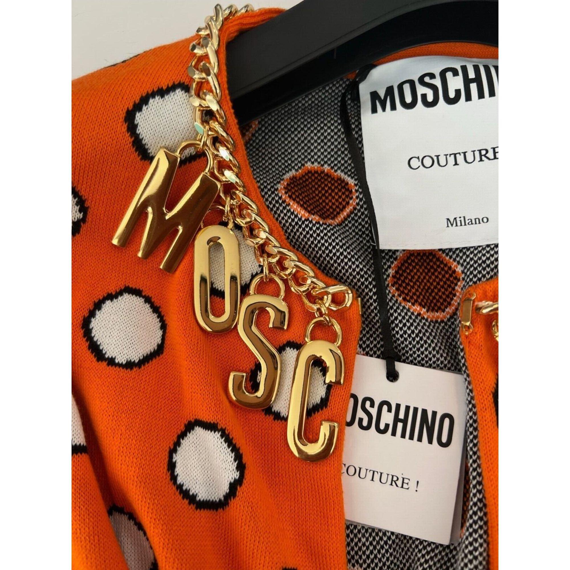 SS21 Moschino Couture Orange Cardigan White Circles & Logo Charm by Jeremy Scott 1