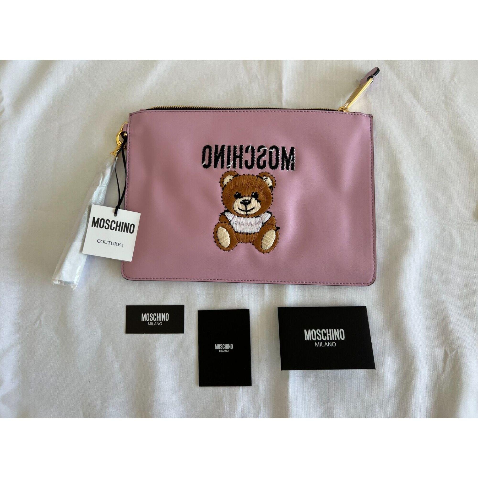 SS21 Moschino Couture Pink Clutch with Embroidered Teddy Bear by Jeremy Scott For Sale 2