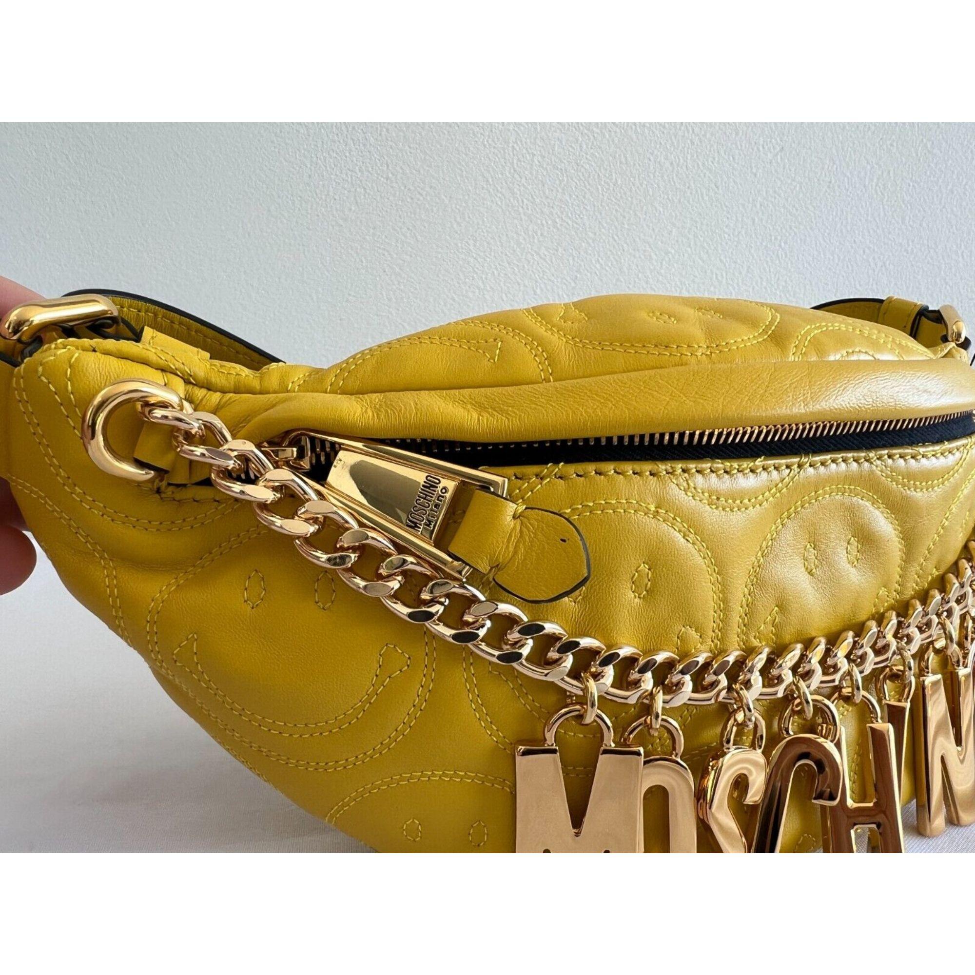 SS21 Moschino Couture Yellow Fanny Pack with Engraved Smiley by Jeremy Scott For Sale 6