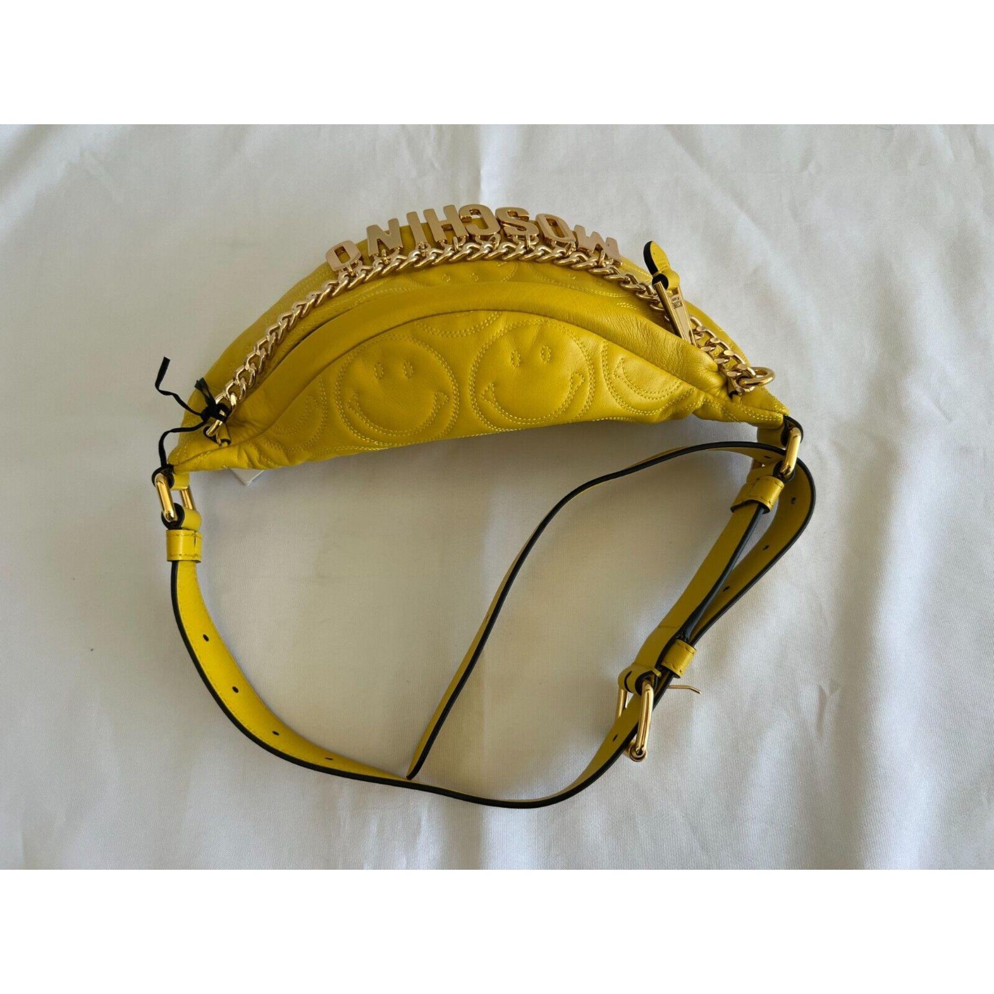 SS21 Moschino Couture Yellow Fanny Pack with Engraved Smiley by Jeremy Scott For Sale 11