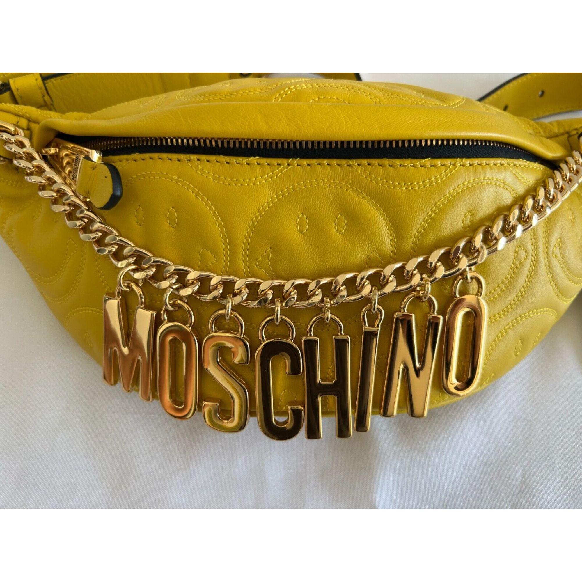 Women's SS21 Moschino Couture Yellow Fanny Pack with Engraved Smiley by Jeremy Scott For Sale