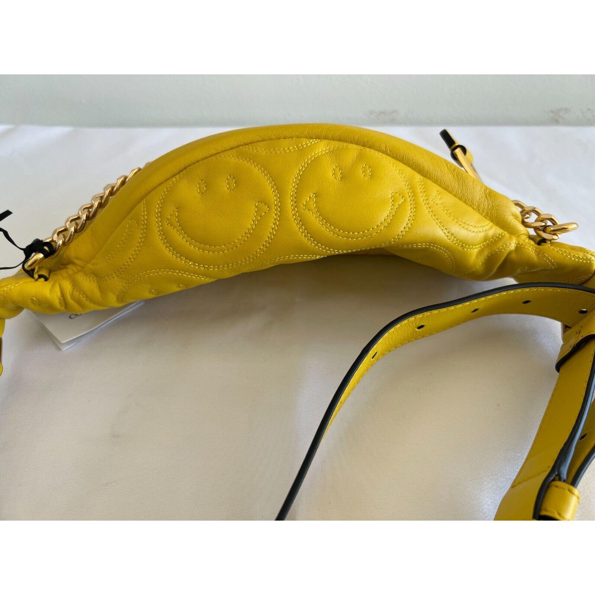 SS21 Moschino Couture Yellow Fanny Pack with Engraved Smiley by Jeremy Scott For Sale 4