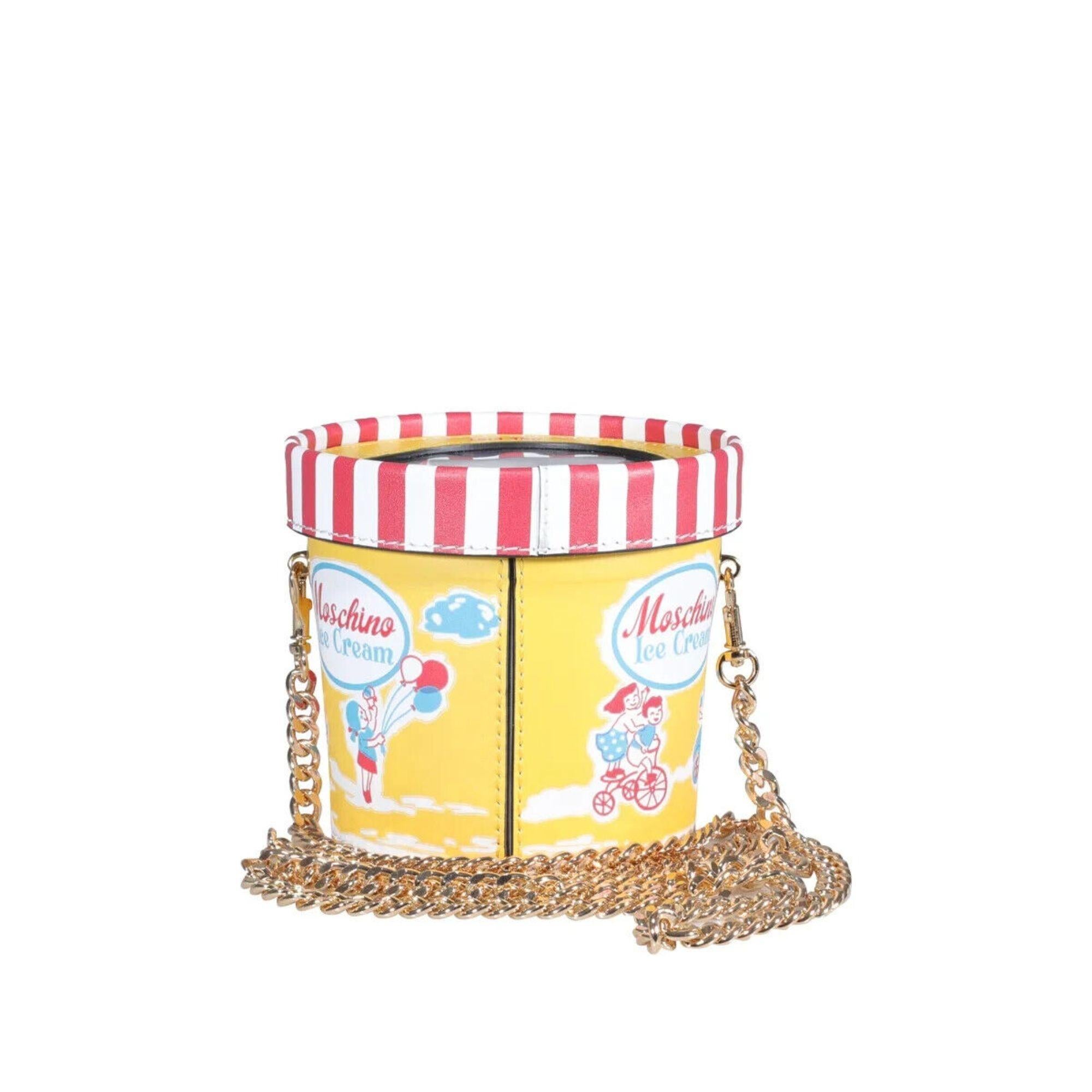 SS22 Moschino Couture Jeremy Scott BananaSplit IceCream Pint Leather ShoulderBag

Additional Information:
Material: 100% VL
Color: Red, Yellow, White, and Blue
Style: Shoulder Bag
Pattern: Banana Split Ice Cream Pint print
Dimensions: 5