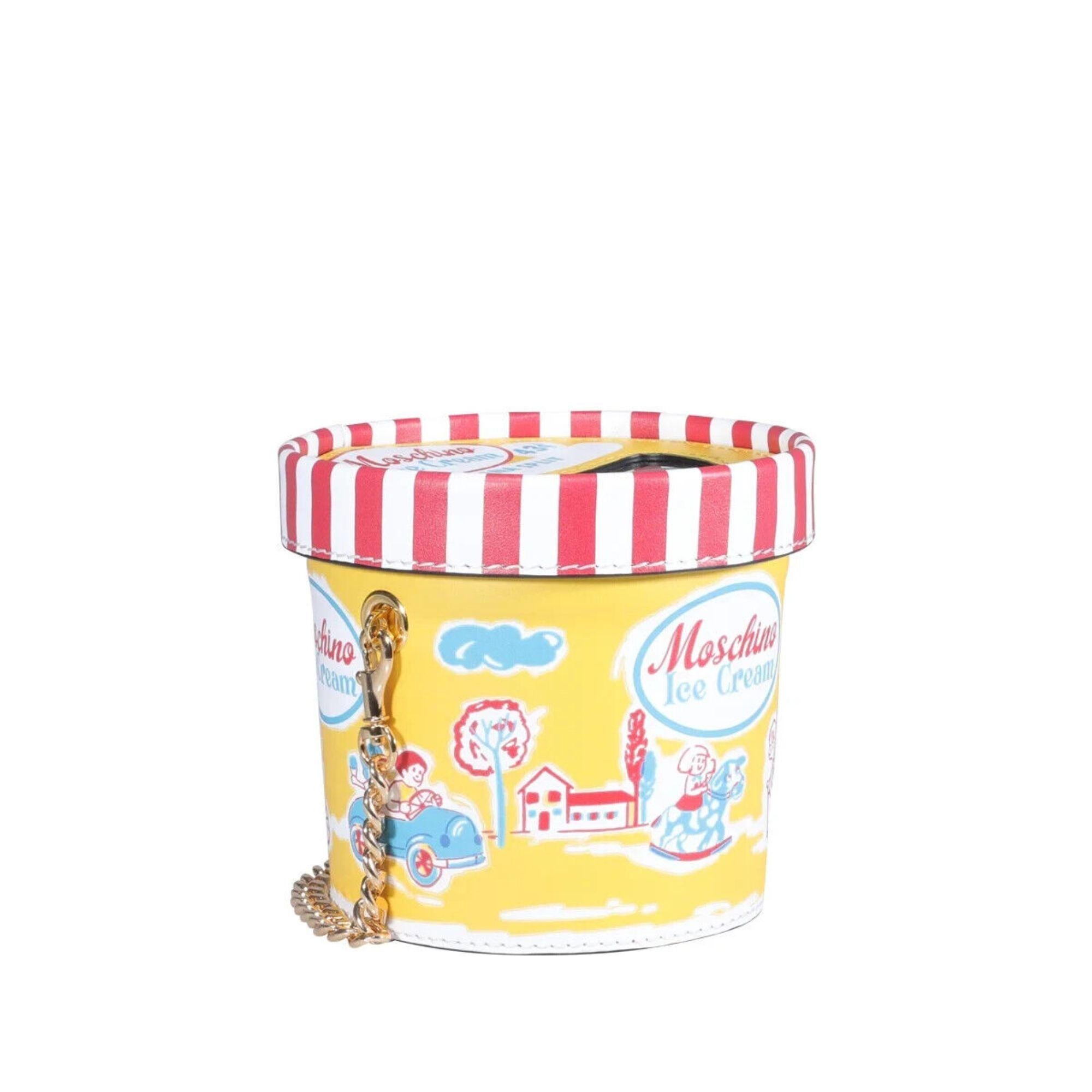White SS22 Moschino Couture Banana Split Icecream Pint Leather Shoulder Bag For Sale