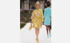 SS22 Moschino Couture, Child's Fantasy, Yellow Dress, Short Sleeves Birds Floral