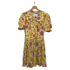 SS22 Moschino Couture, Child's Fantasy, Yellow Dress, Short Sleeves Birds Floral