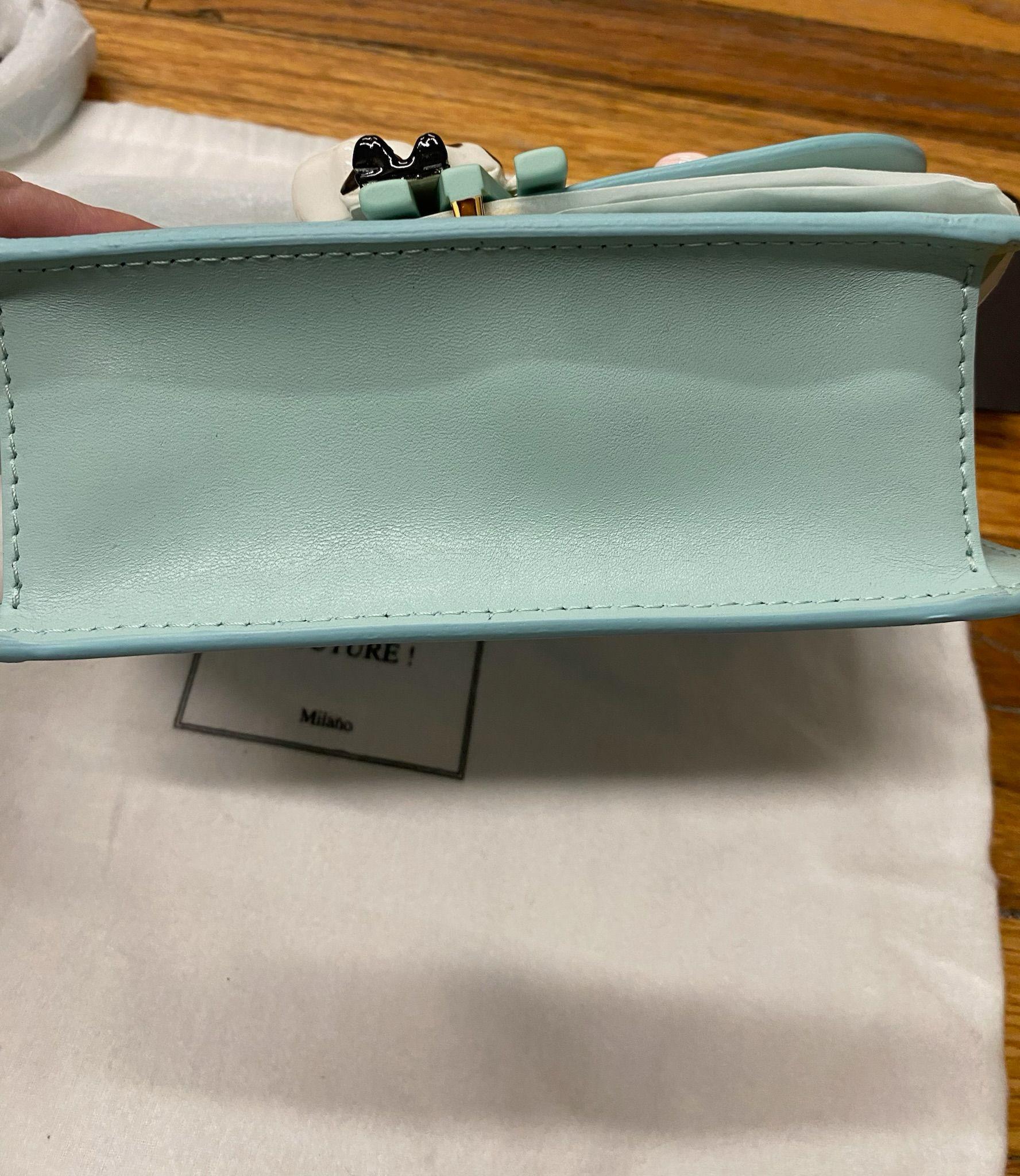 Gray SS22 MOSCHINO Couture Jeremy Scott Calico Turquoise Cow Sheep Patch Shoulder Bag For Sale