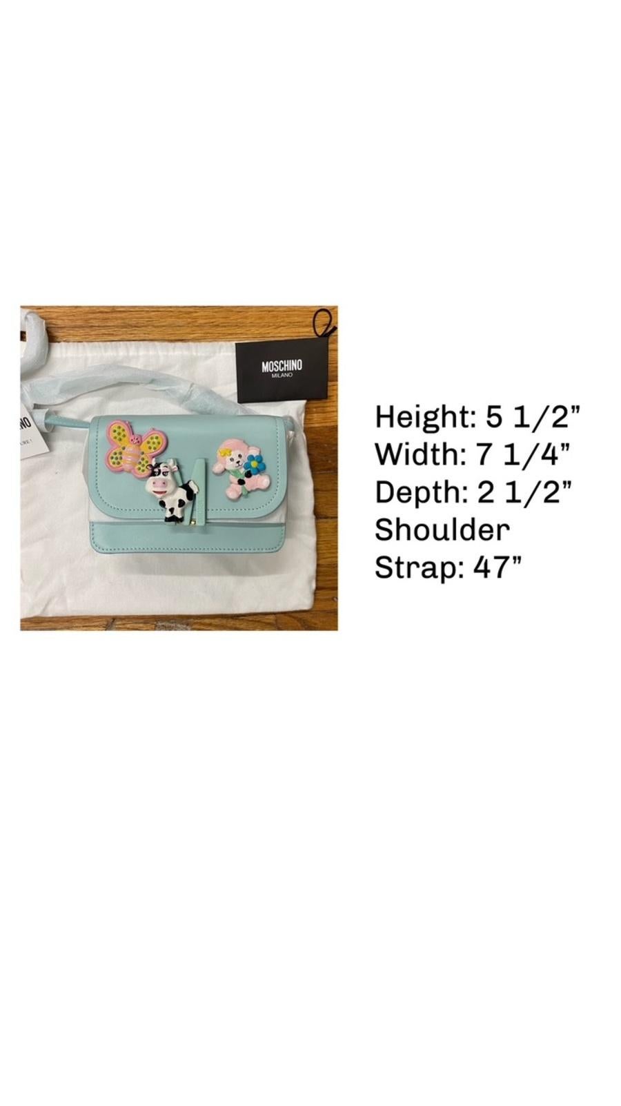 Women's SS22 MOSCHINO Couture Jeremy Scott Calico Turquoise Cow Sheep Patch Shoulder Bag For Sale