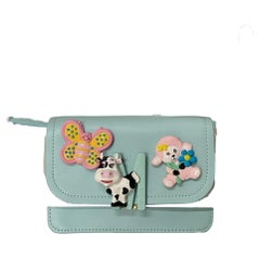 SS22 MOSCHINO Couture Jeremy Scott Calico Turquoise Cow Sheep Patch Shoulder Bag