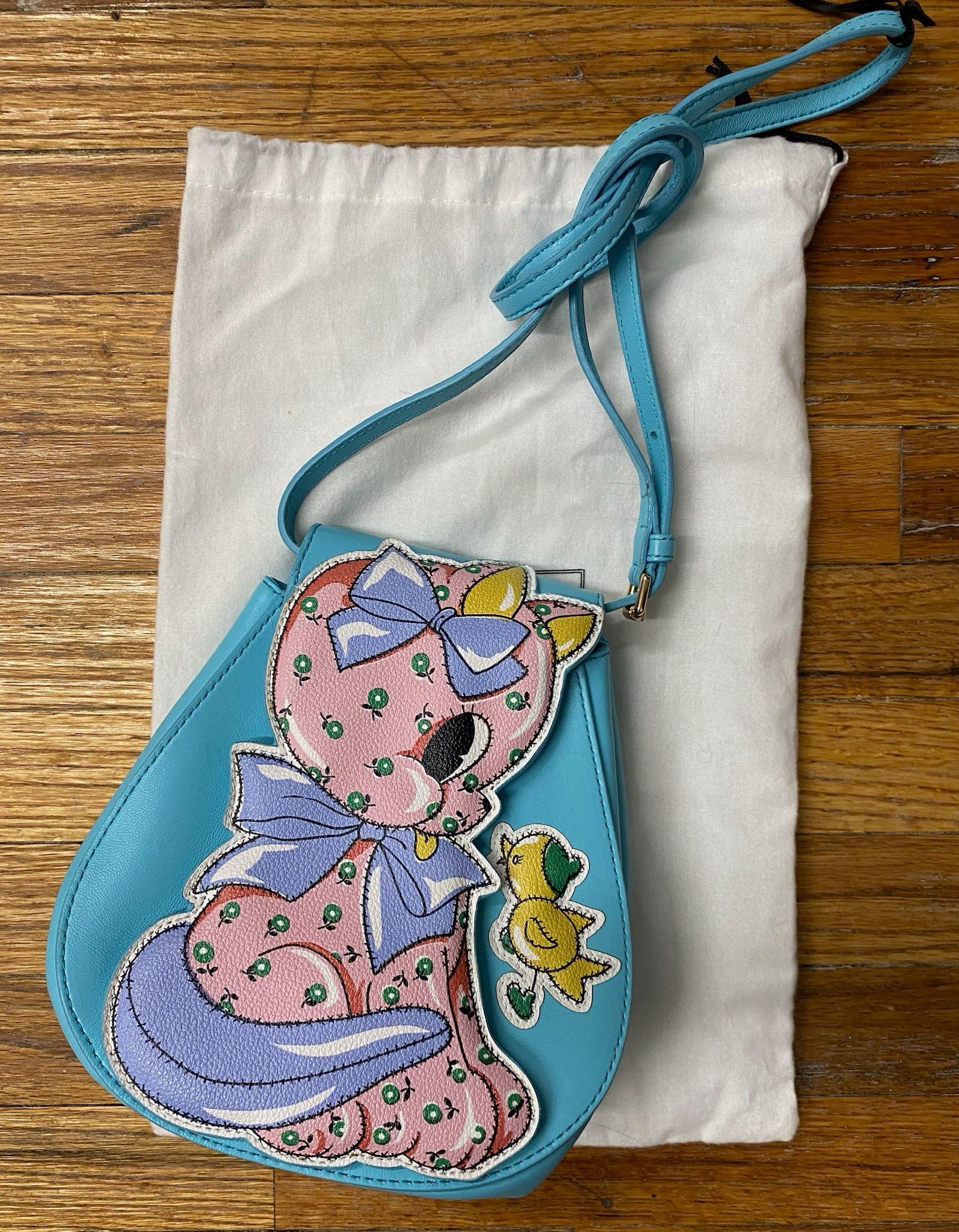Gray SS22 MOSCHINO Couture Jeremy Scott Child's Fantasy Pink Animal Yellow Bird Bag For Sale