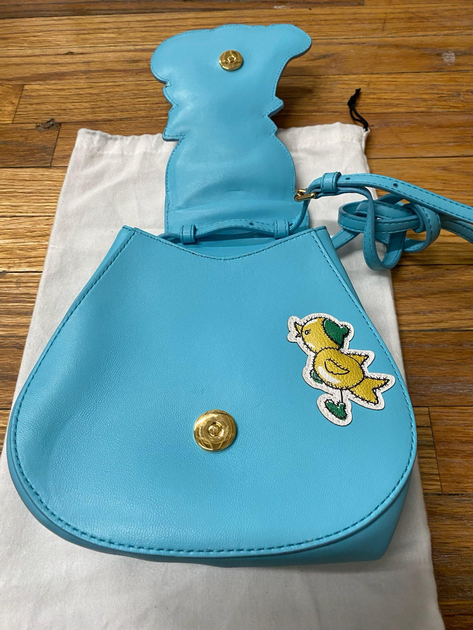 Women's SS22 MOSCHINO Couture Jeremy Scott Child's Fantasy Pink Animal Yellow Bird Bag For Sale