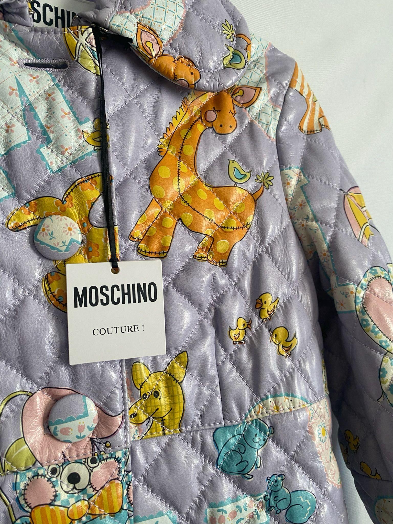 Women's SS22 MOSCHINO Couture Jeremy Scott Child's Fantasy Purple Animal Puffer Coat For Sale