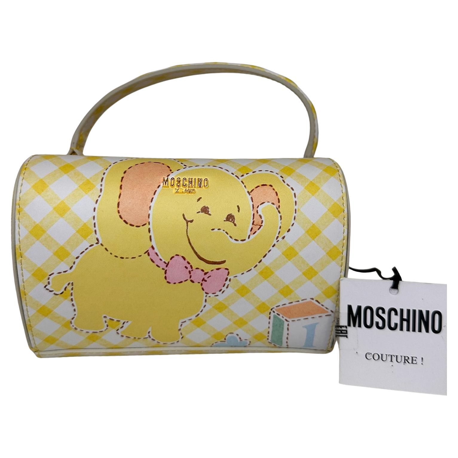 SS22 MOSCHINO Couture Jeremy Scott Child's Fantasy Round Yellow Elephant Bag For Sale