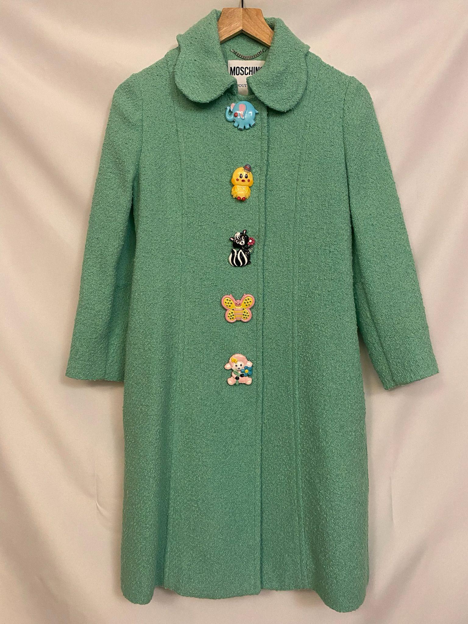 SS22 MOSCHINO Couture Jeremy Scott Chaqueta de niño con botones de animales turquesa en venta 7