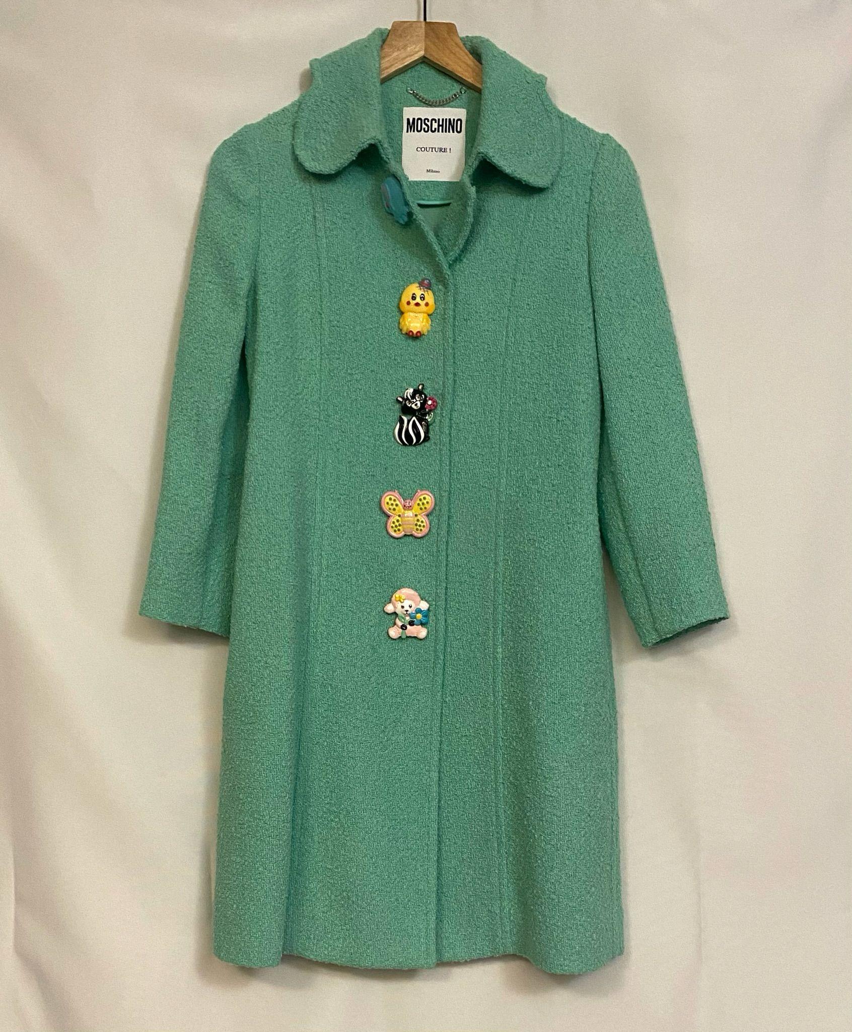 SS22 MOSCHINO Couture Jeremy Scott Chaqueta de niño con botones de animales turquesa Gris en venta