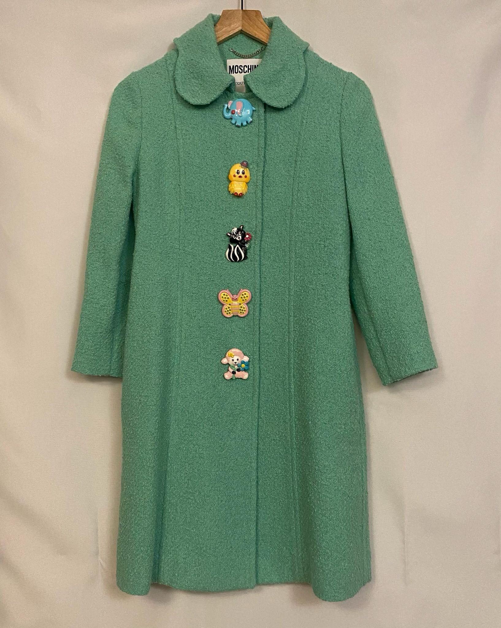 De las mujeres SS22 MOSCHINO Couture Jeremy Scott Chaqueta de niño con botones de animales turquesa en venta