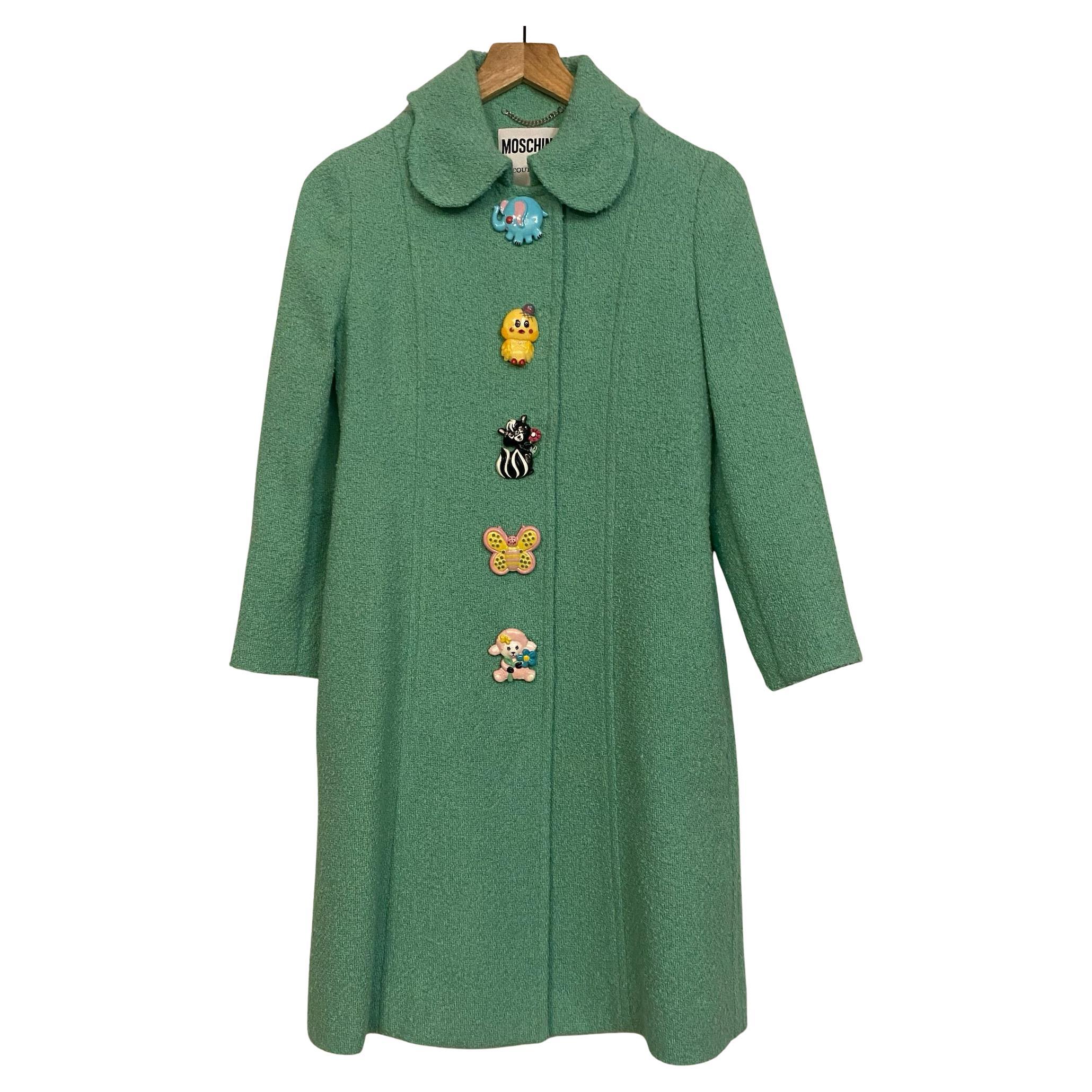 SS22 MOSCHINO Couture Jeremy Scott Türkisfarbene Jacke mit Tierknöpfen für Kinder