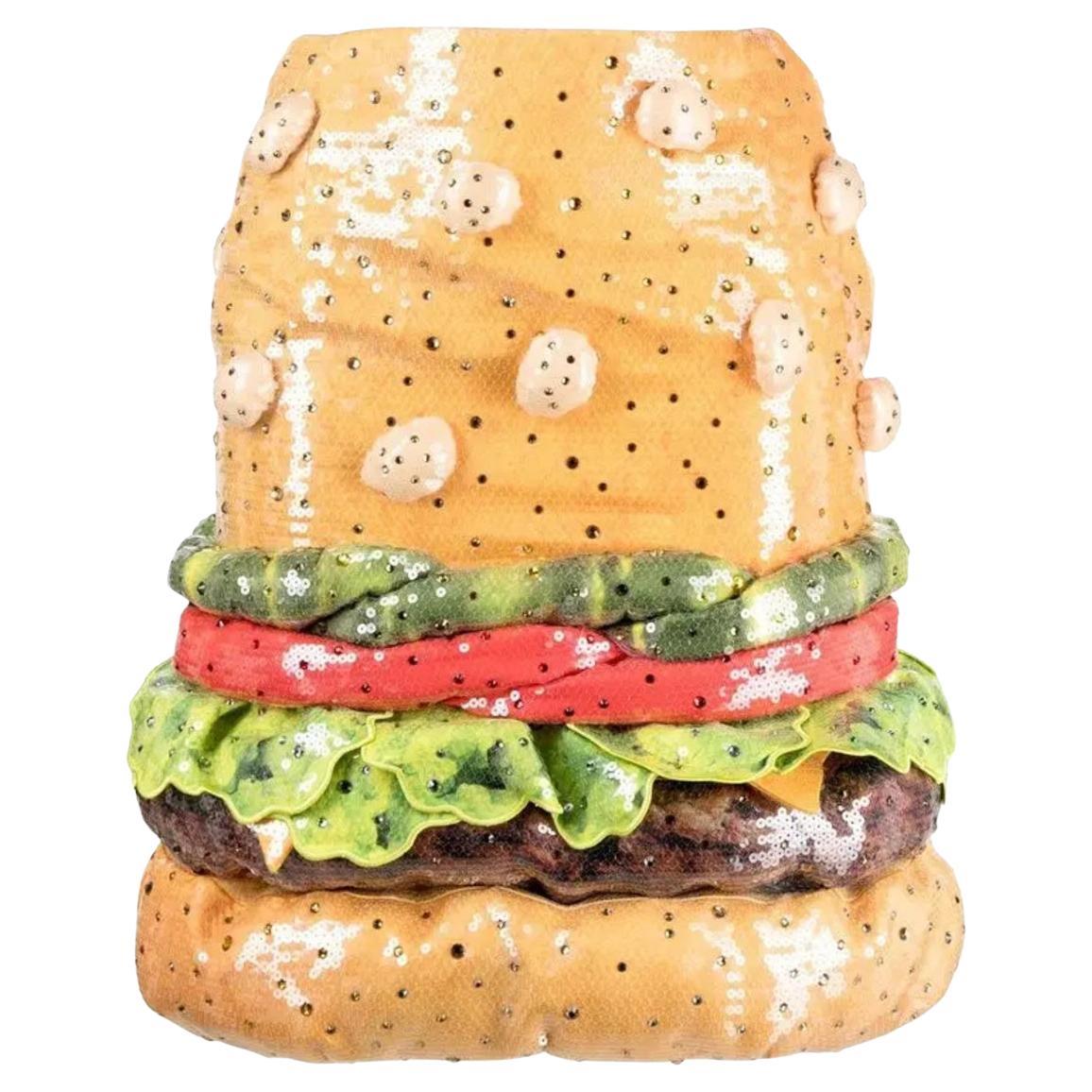 MOSCHINO Couture jupe Hamburger embellie de sequins Jeremy Scott, SS22 en vente