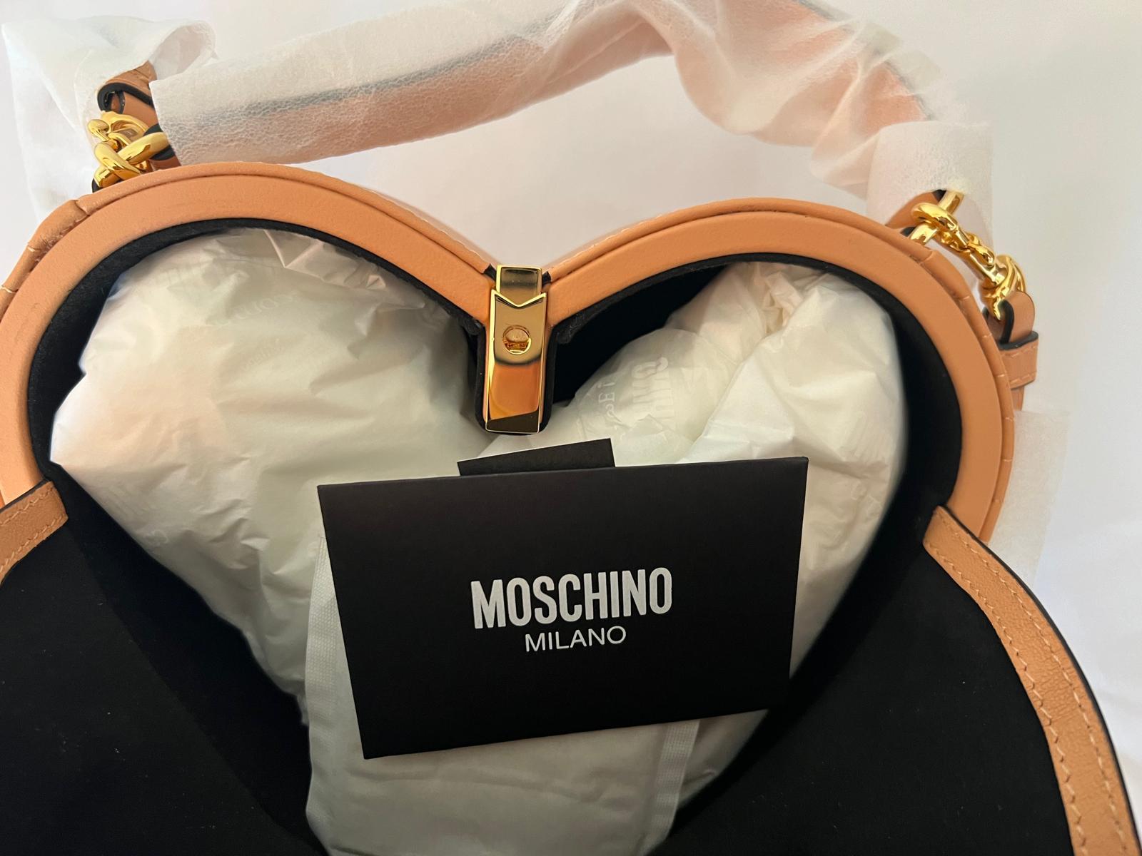 SS22 MOSCHINO Couture Jeremy Scott Peach Heart Shaped Leather Biker Jacket Bag For Sale 8