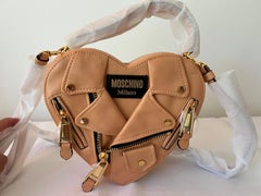 SS22 MOSCHINO Couture Jeremy Scott Peach Heart Shaped Leather Biker Jacket Bag