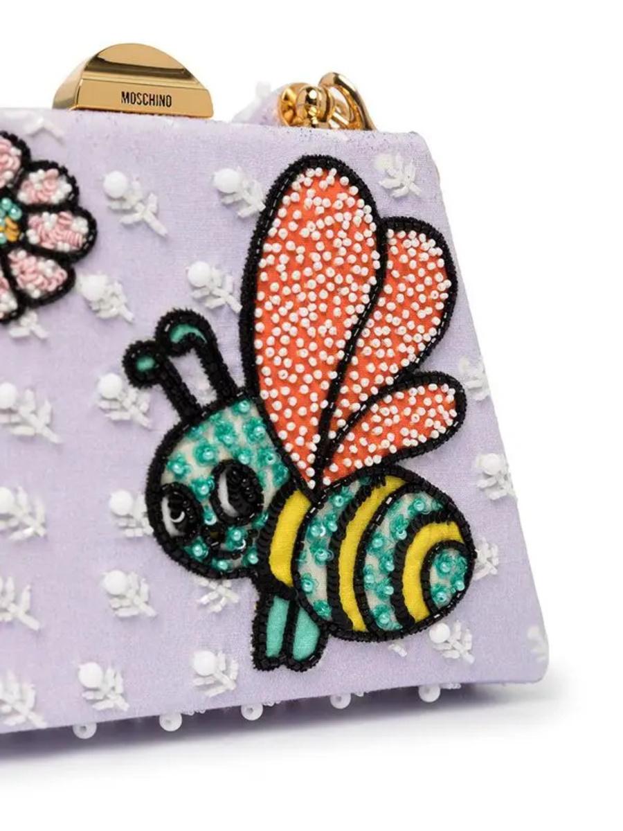 SS22 MOSCHINO Couture Jeremy Scott Purple Child's Fantasy Trapeze Bee Handbag In New Condition For Sale In Los Angeles, CA