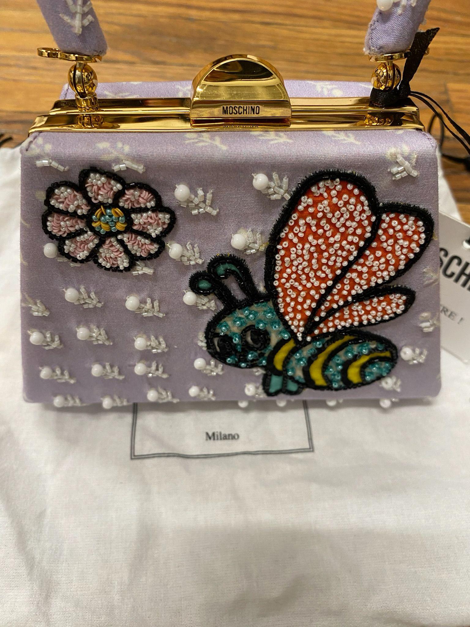 SS22 MOSCHINO Couture Jeremy Scott Purple Child's Fantasy Trapeze Bee Handbag For Sale 1