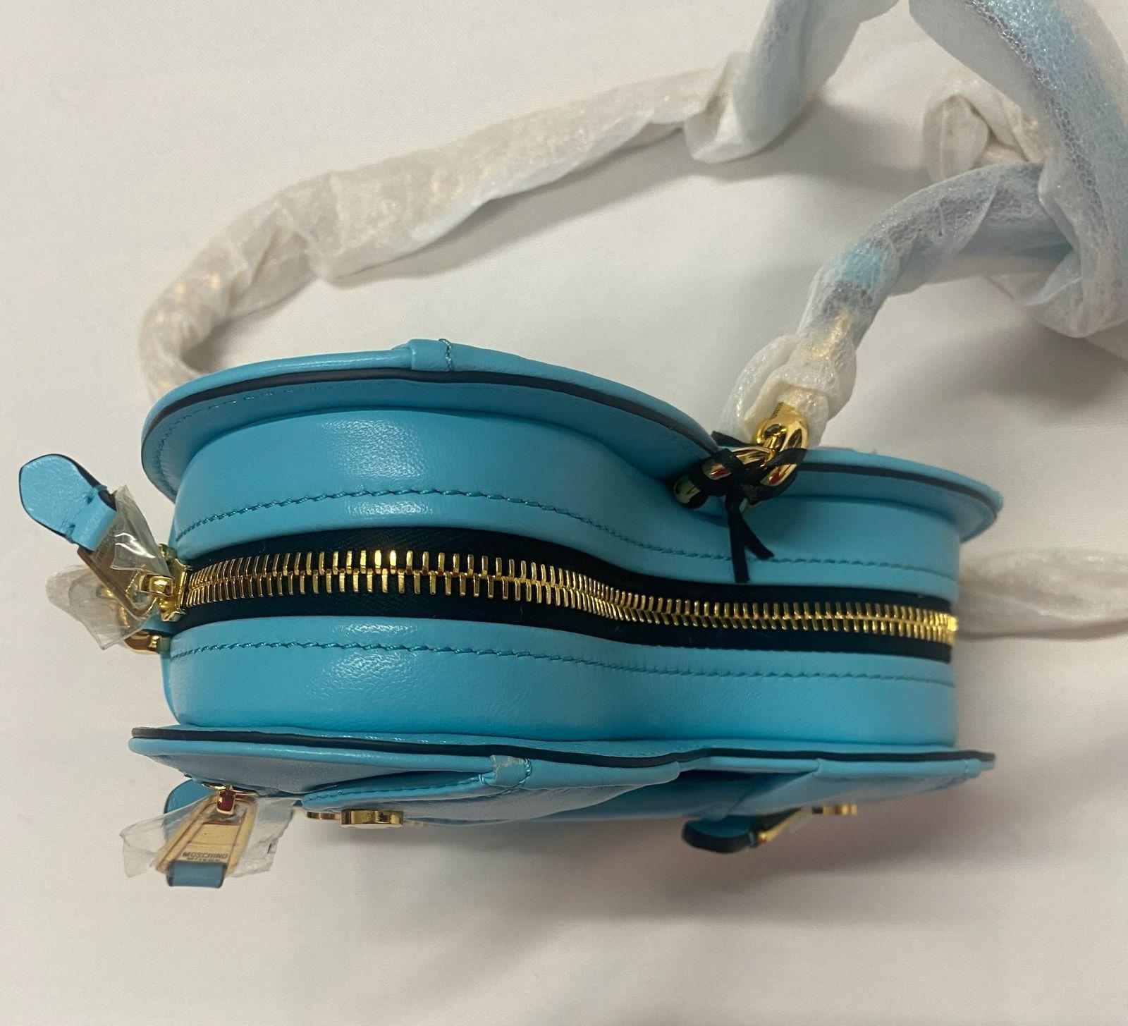 SS22 MOSCHINO Couture Jeremy Scott Chaqueta motera de piel corazón turquesa Bolso en venta 5