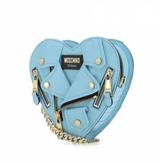 SS22 MOSCHINO Couture Jeremy Scott Turquoise Heart Leather Biker Jacket Bag