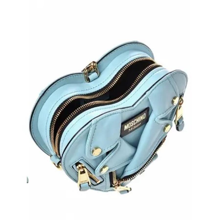 SS22 MOSCHINO Couture Jeremy Scott Chaqueta motera de piel corazón turquesa Bolso en Nuevo estado para la venta en Los Angeles, CA