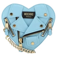 SS22 MOSCHINO Couture Jeremy Scott Turquoise Heart Leather Biker Jacket Bag