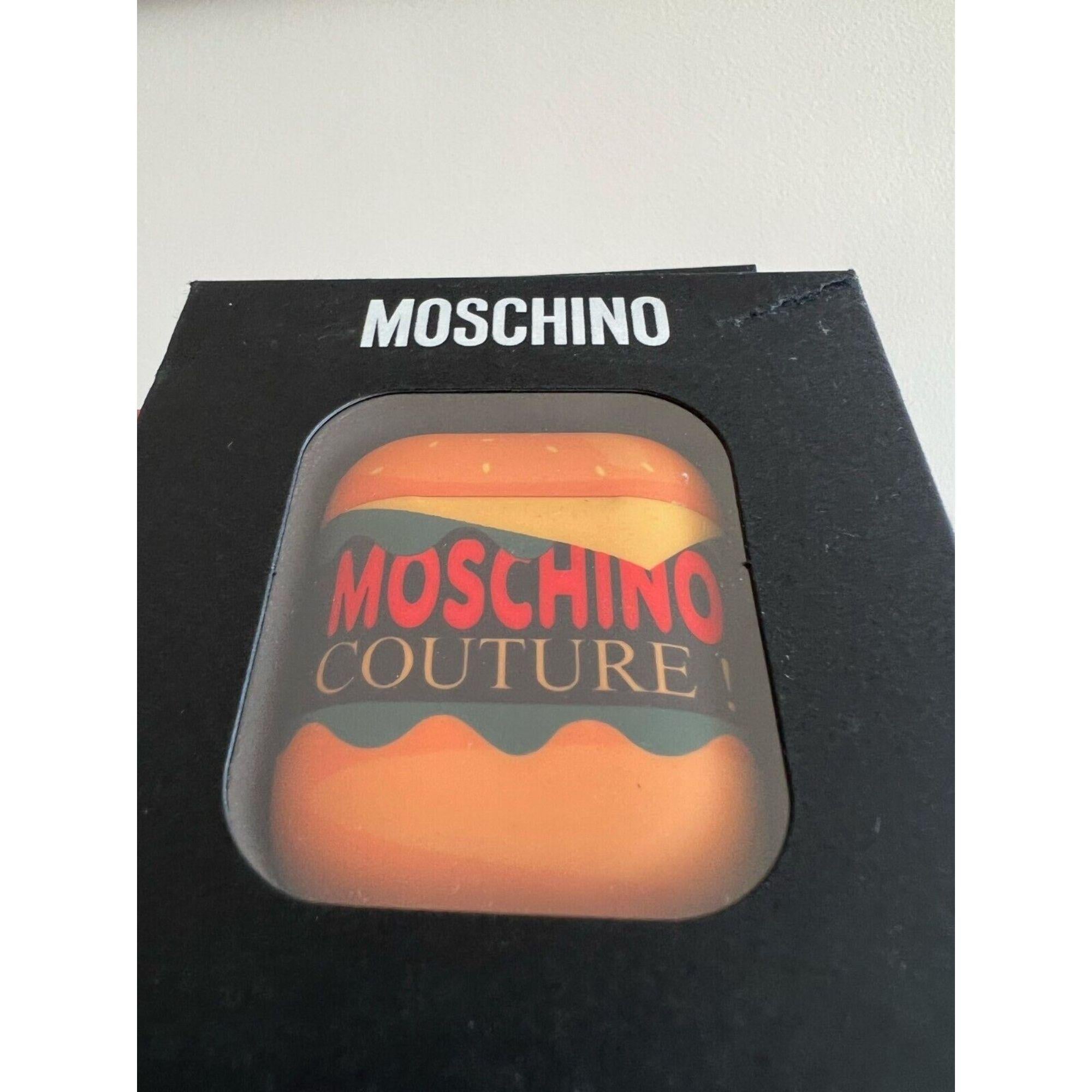 Orange SS22 Moschino Couture Logo Burger Diner Print Airpods Case by Jeremy Scott For Sale