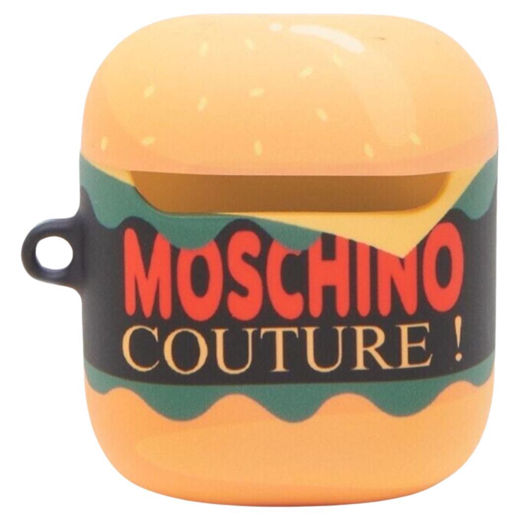 SS22 Moschino Couture Logo Burger Diner Print Airpods Case by Jeremy Scott For Sale