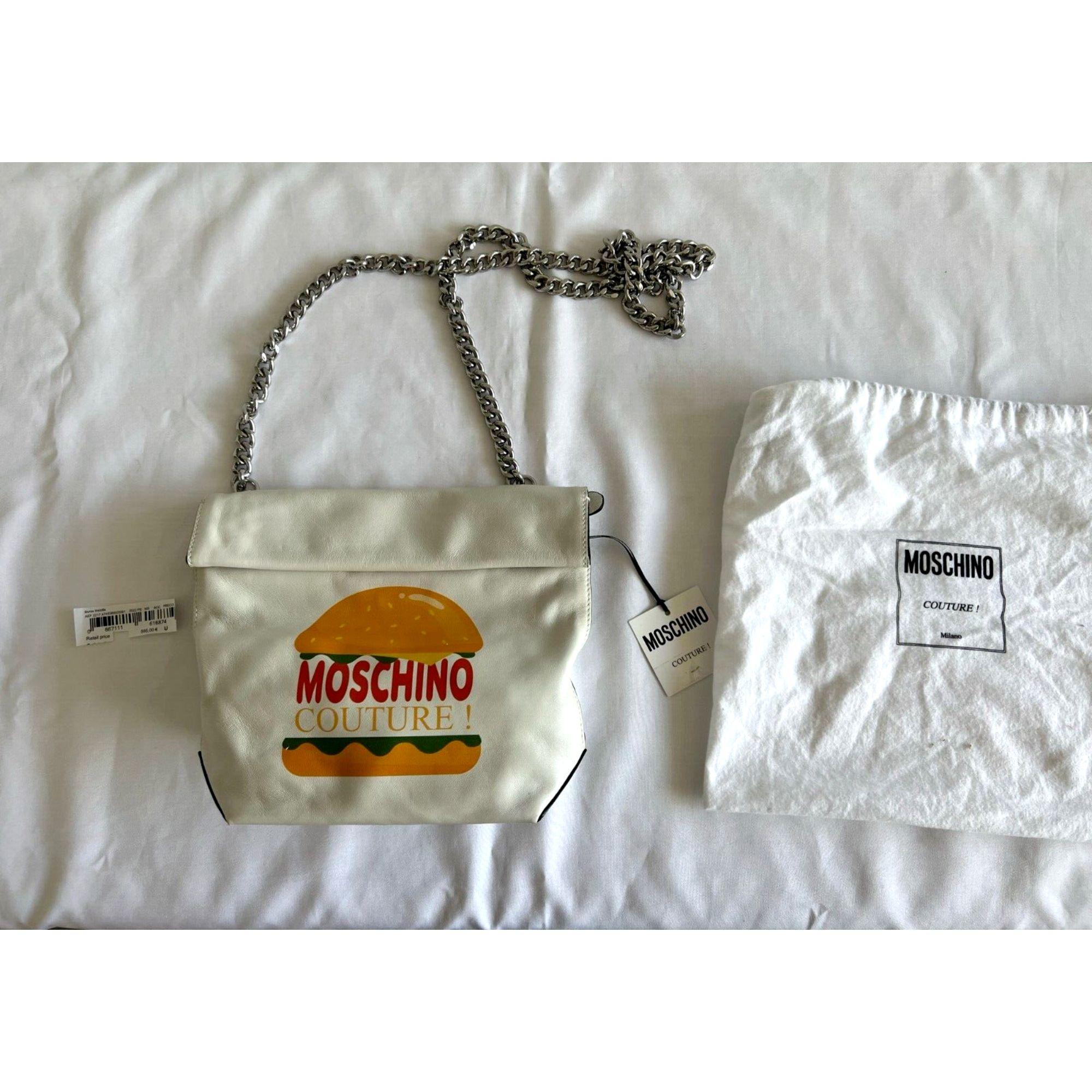 SS22 Moschino Couture The Diner White Leather Lunch Bag Hamburger For Sale 11