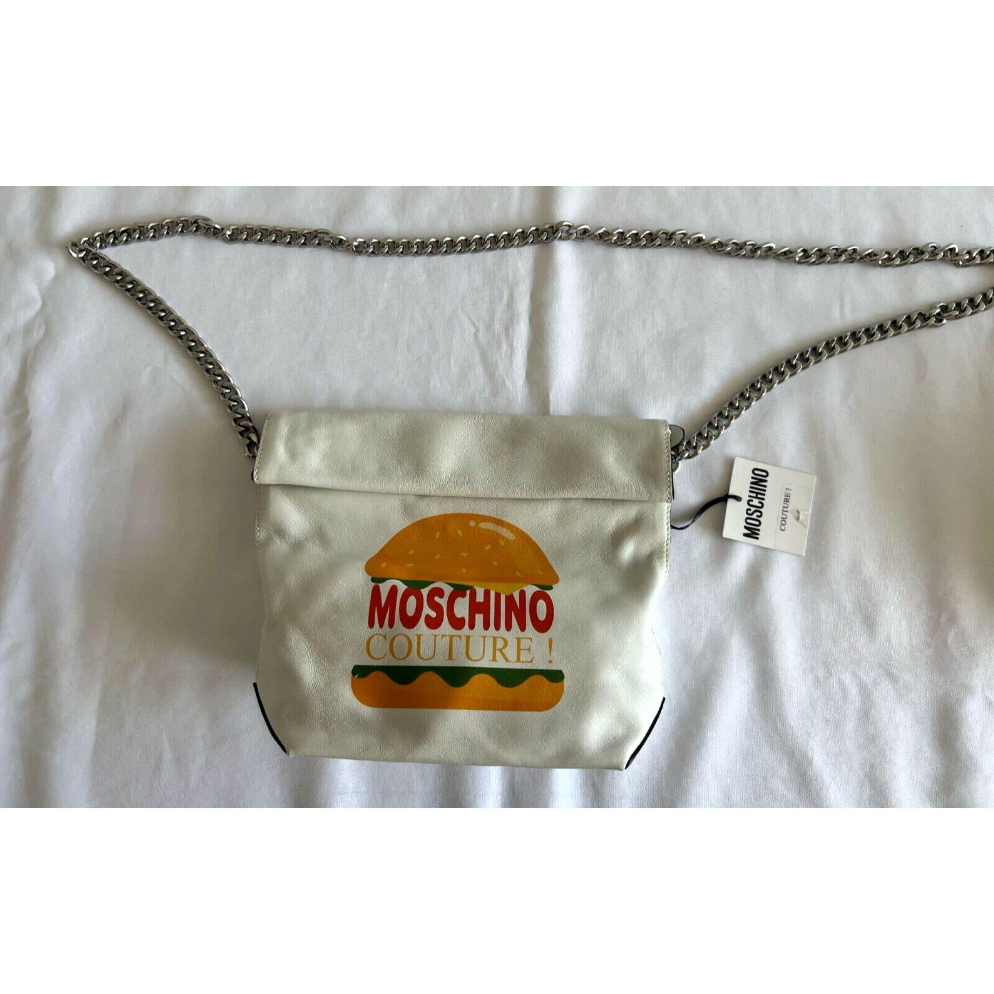 Gray SS22 Moschino Couture The Diner White Leather Lunch Bag Hamburger For Sale