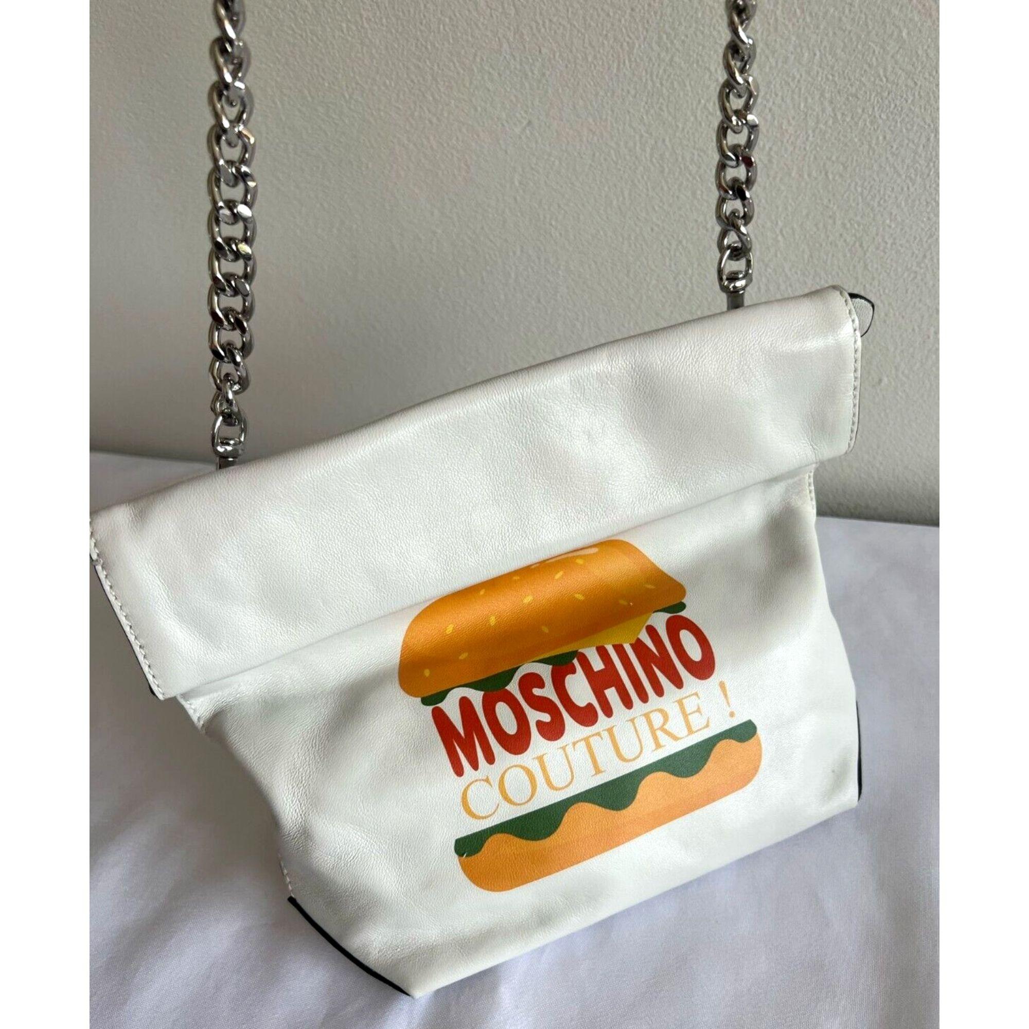 SS22 Moschino Couture The Diner White Leather Lunch Bag Hamburger For Sale 1