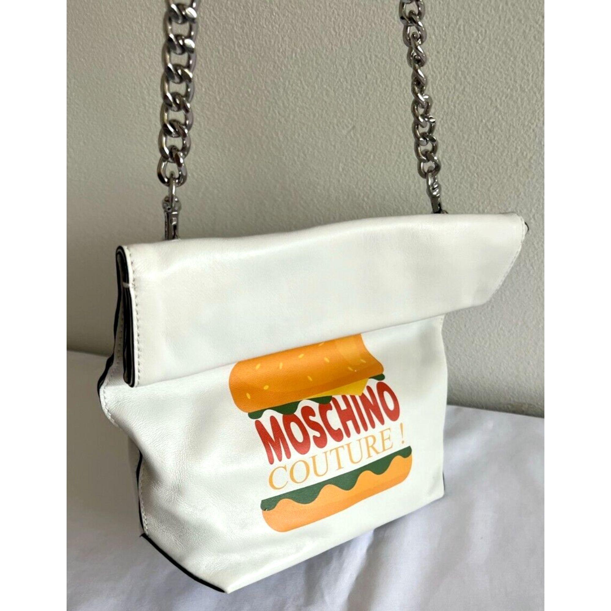 SS22 Moschino Couture The Diner White Leather Lunch Bag Hamburger For Sale 2