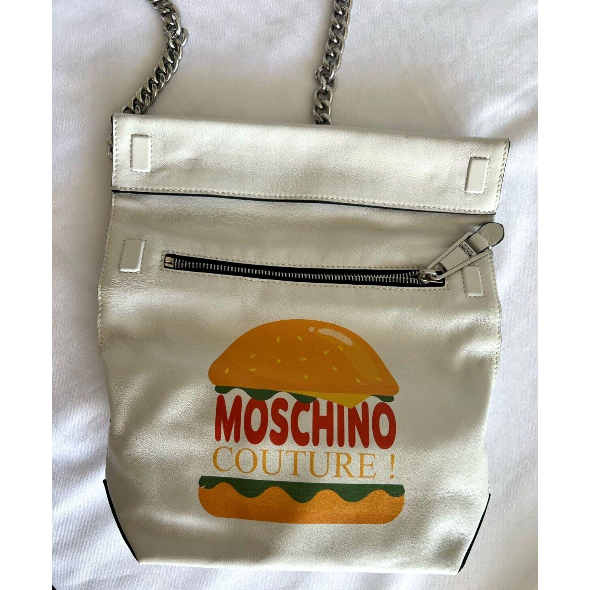 SS22 Moschino Couture The Diner White Leather Lunch Bag Hamburger For Sale 3