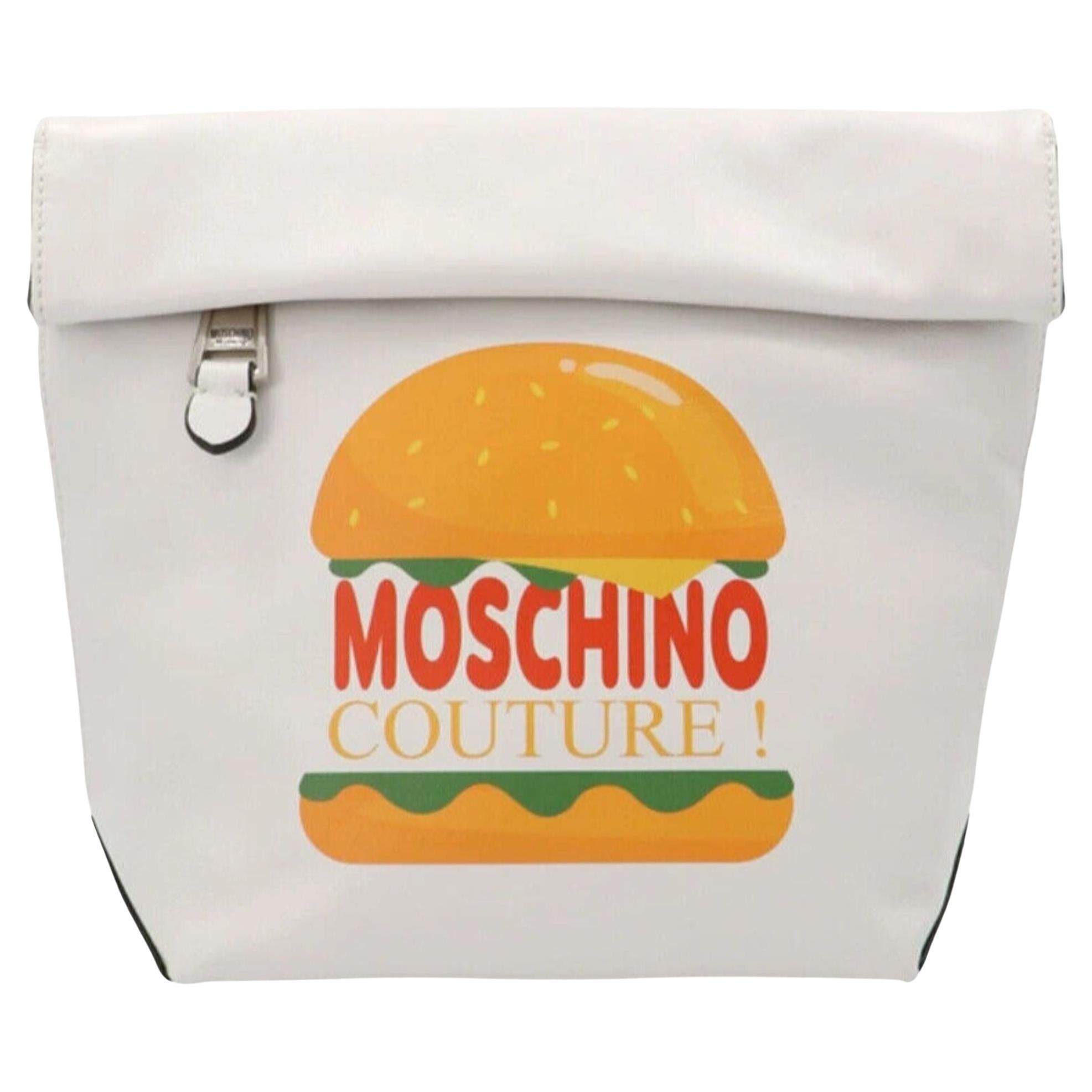 Sac de déjeuner Hamburger The Diner en cuir blanc SS22 Moschino Couture en vente