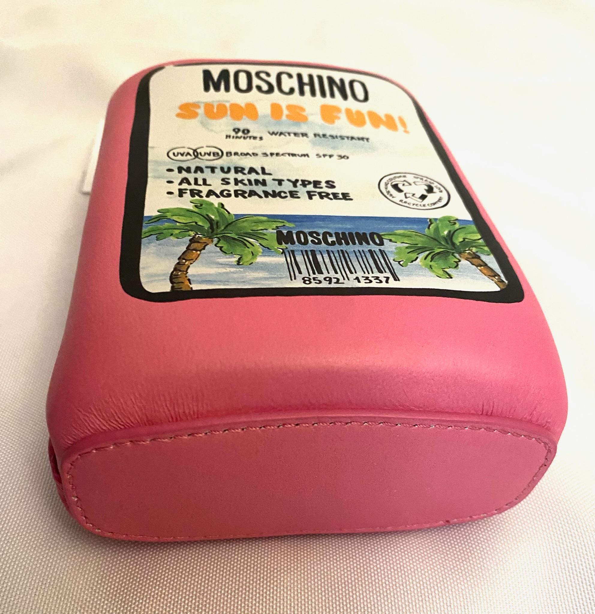 SS22 MOSCHINO Tropical Tan Clutch Pink Padded Nappa Leather Sunscreen 30SPF For Sale 8