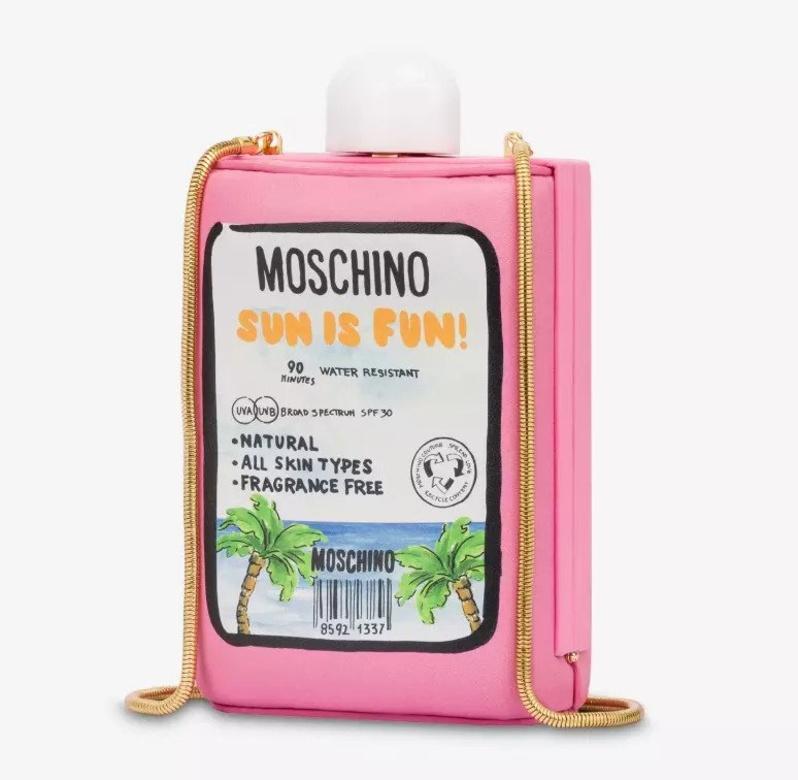 SS22 MOSCHINO Tropical Tan Clutch Pink Padded Nappa Leather Sunscreen 30SPF For Sale 1