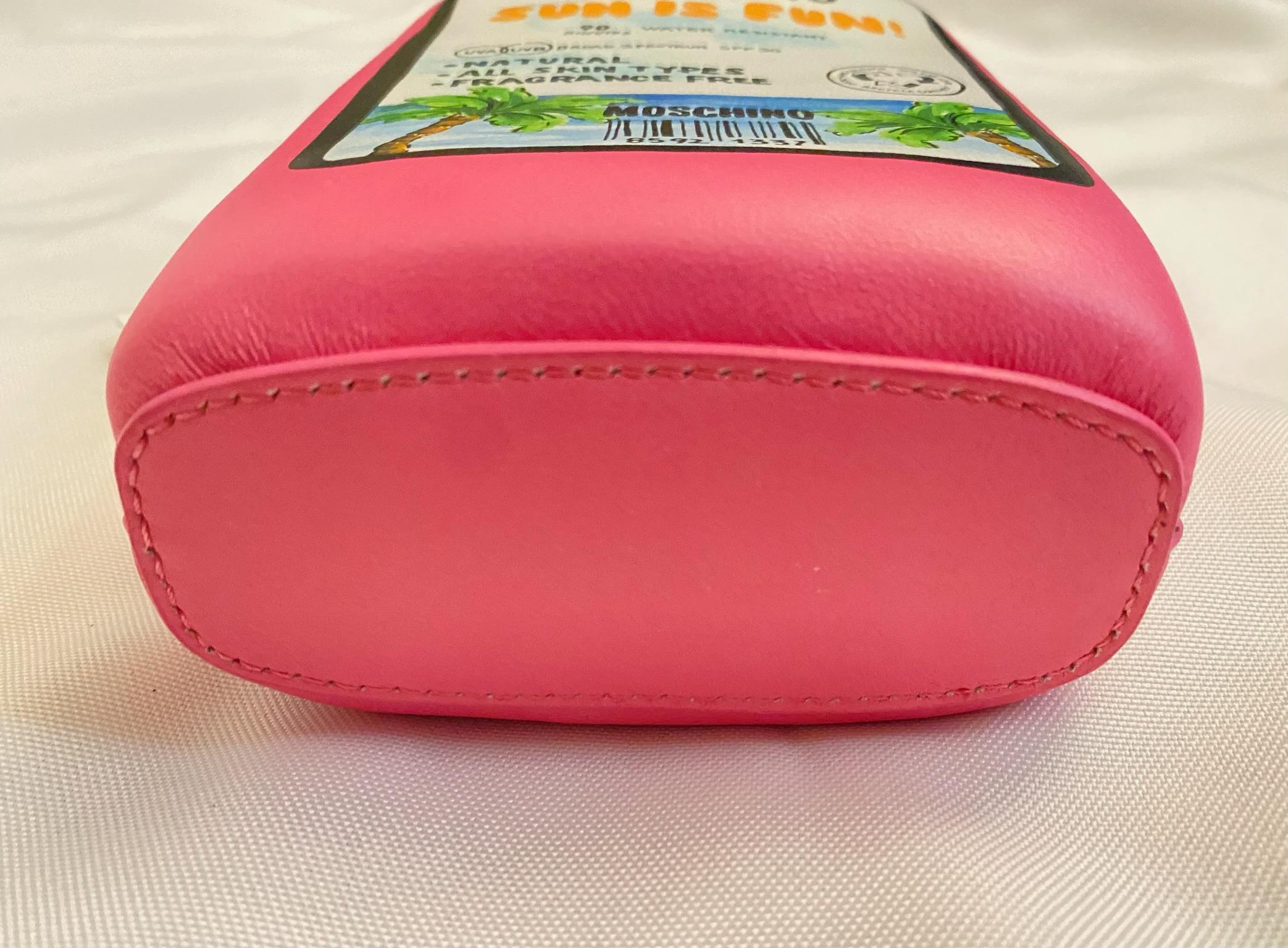 SS22 MOSCHINO Tropical Tan Clutch Pink Padded Nappa Leather Sunscreen 30SPF For Sale 6
