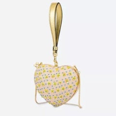SS22 MOSCHINO Wristlet Shoulder Clutch Bag Cat Face Heart Peach Beaded Sequins