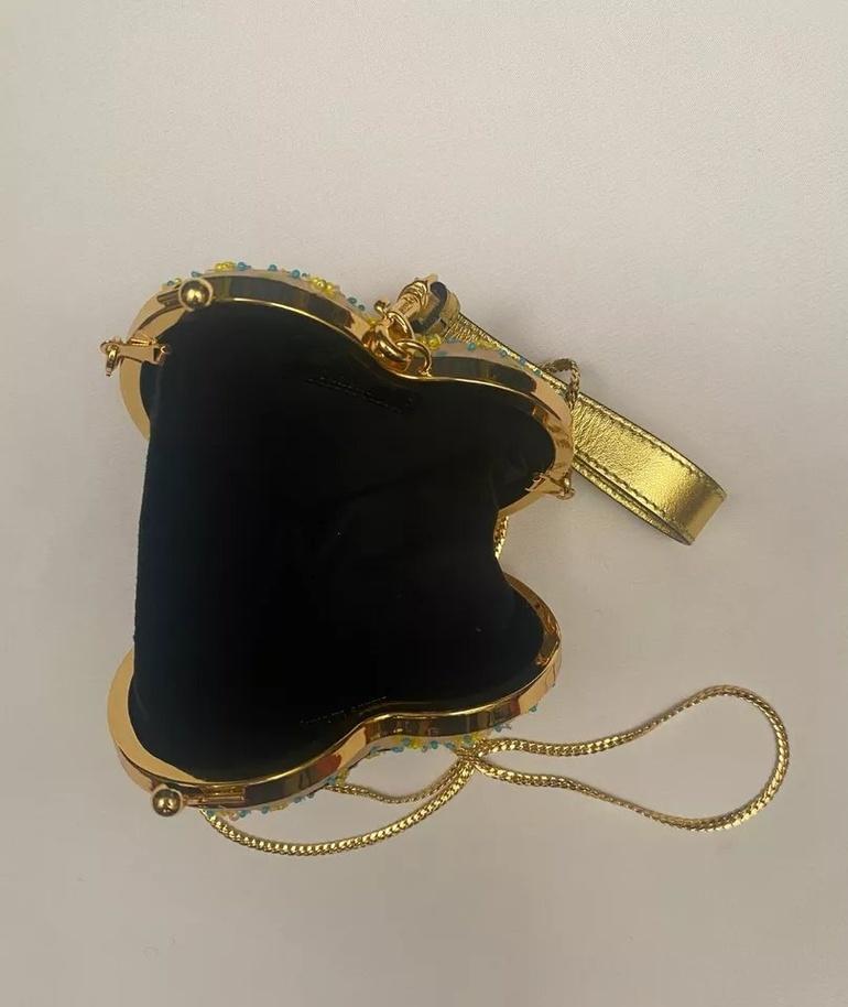 SS22 MOSCHINO Pañuelo de hombro Bolsa Cara de Gato Corazón Melocotón Cuentas Lentejuelas en venta 4