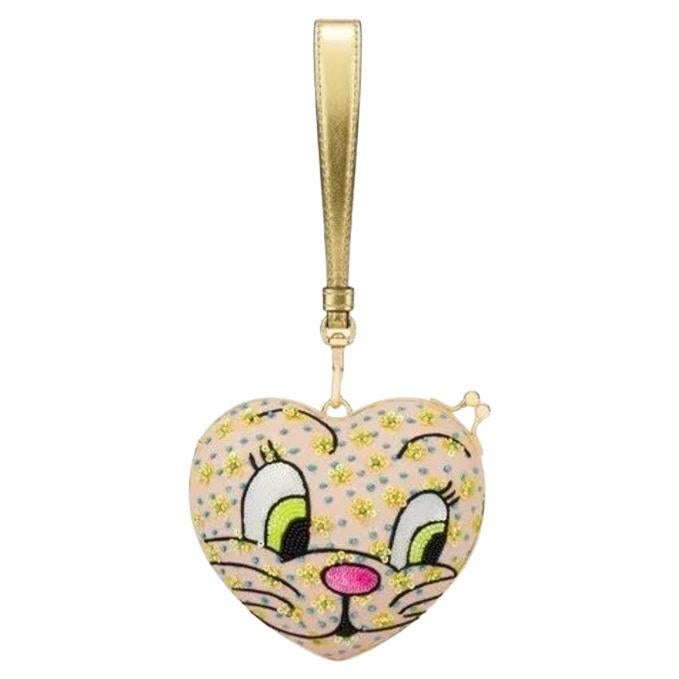 SS22 MOSCHINO Pañuelo de hombro Bolsa Cara de Gato Corazón Melocotón Cuentas Lentejuelas en venta