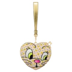 SS22 MOSCHINO Wristlet Shoulder Clutch Bag Cat Face Heart Peach Beaded Sequins