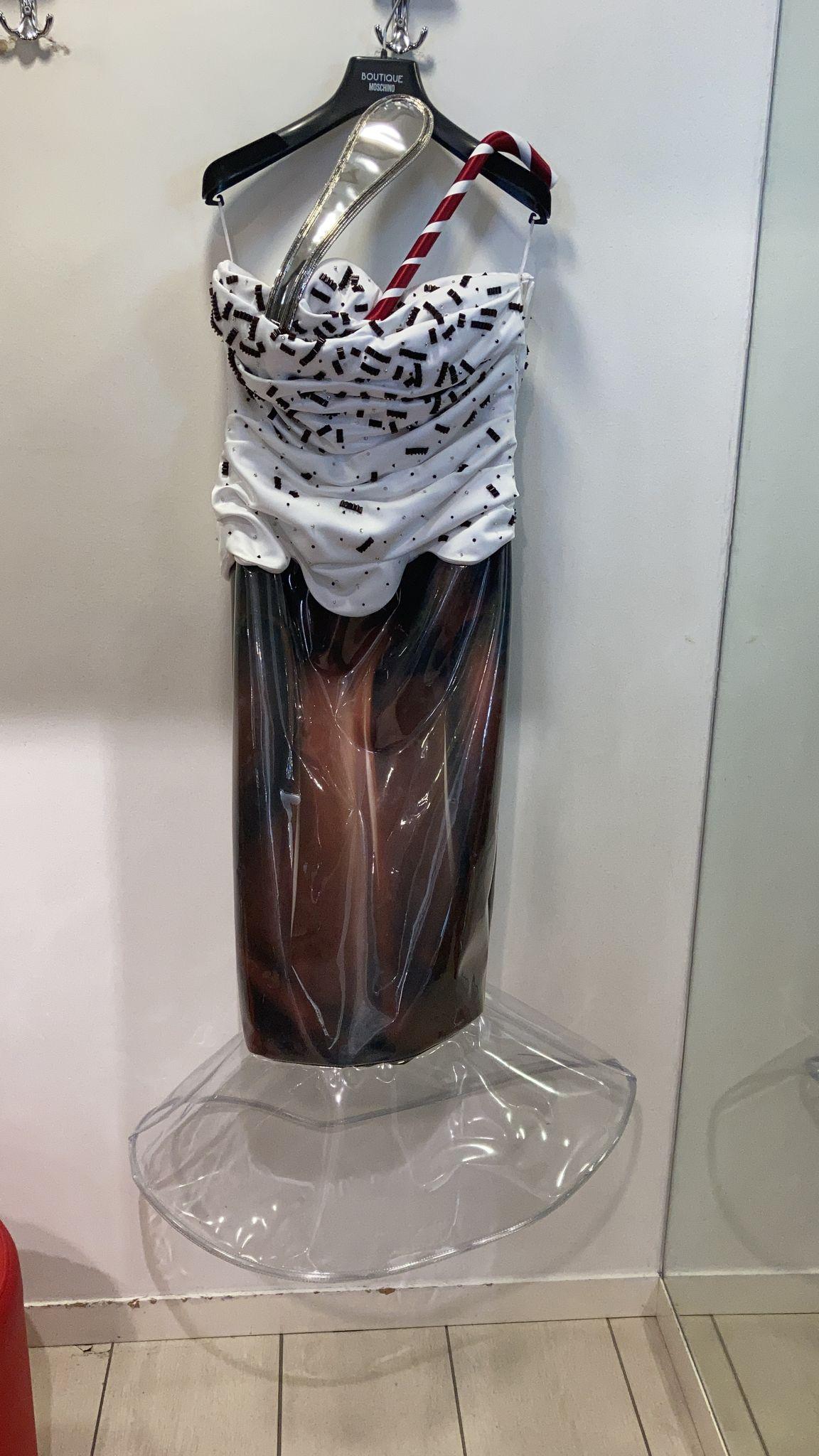 Gray SS22 RUNWAY $5880 MOSCHINO COUTURE Jeremy Scott Milkshake Straw Asymmetric Dress For Sale
