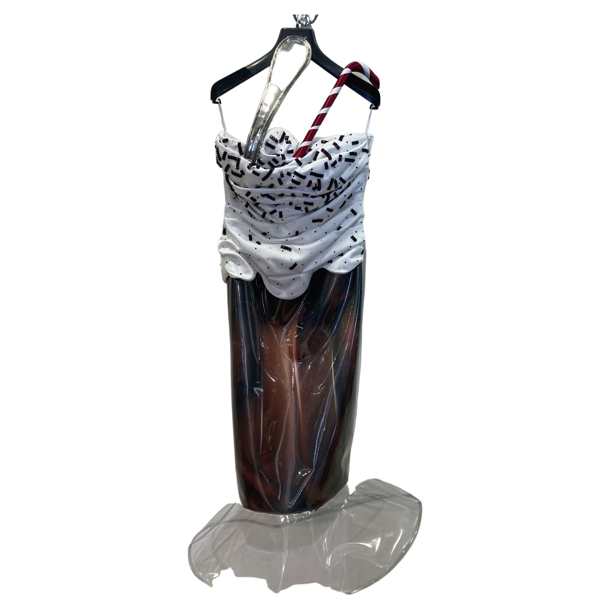 SS22 RUNWAY $5880 MOSCHINO COUTURE Jeremy Scott Milkshake Straw Asymmetric Dress For Sale