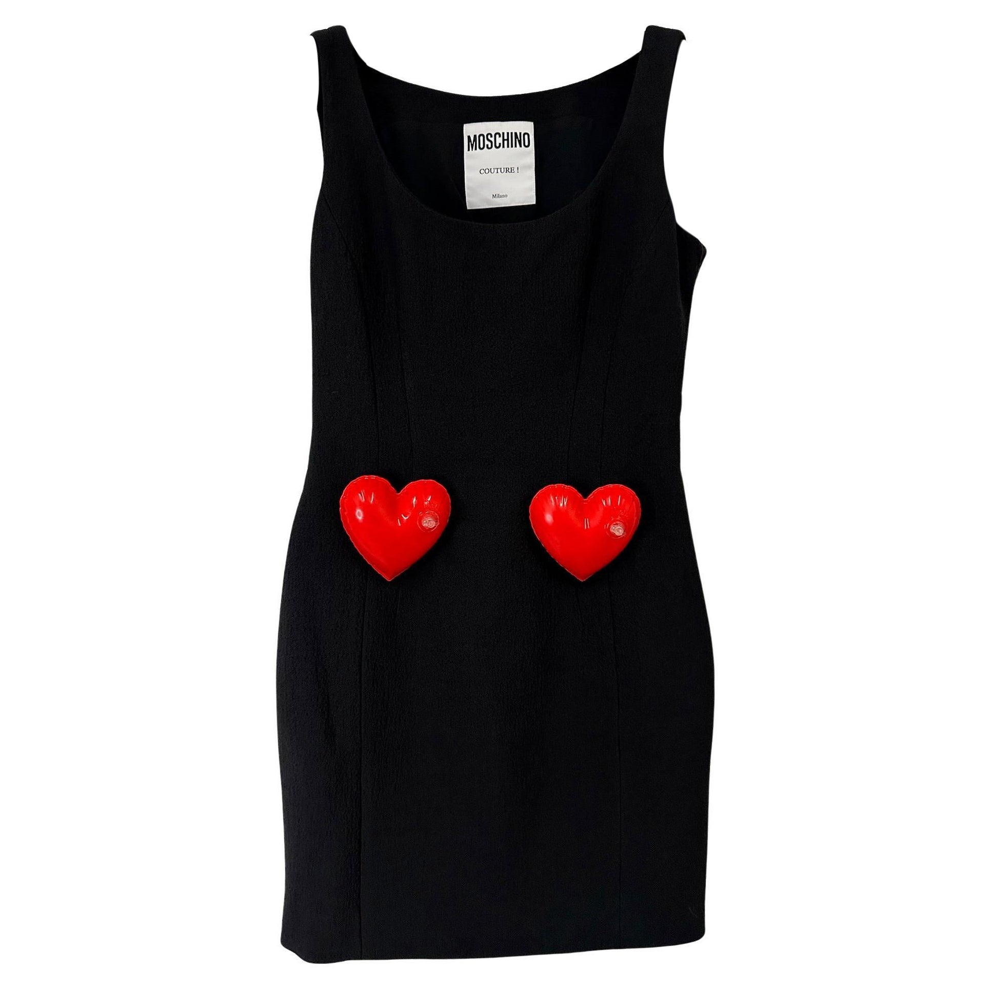 SS23 MOSCHINO Couture Double Heart Inflatable Sleeveless Black Mini Dress