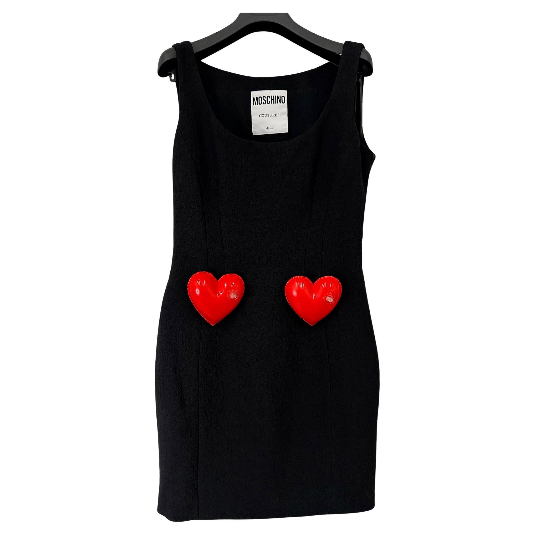 SS23 MOSCHINO Couture Double Heart Inflatable Sleeveless Black Mini Dress